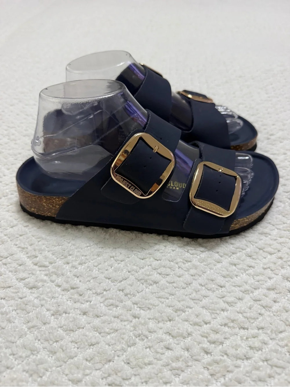 Project Cloud Santorini Navy Blue Leather Flat Slip-On Sandals Women’s Size 9